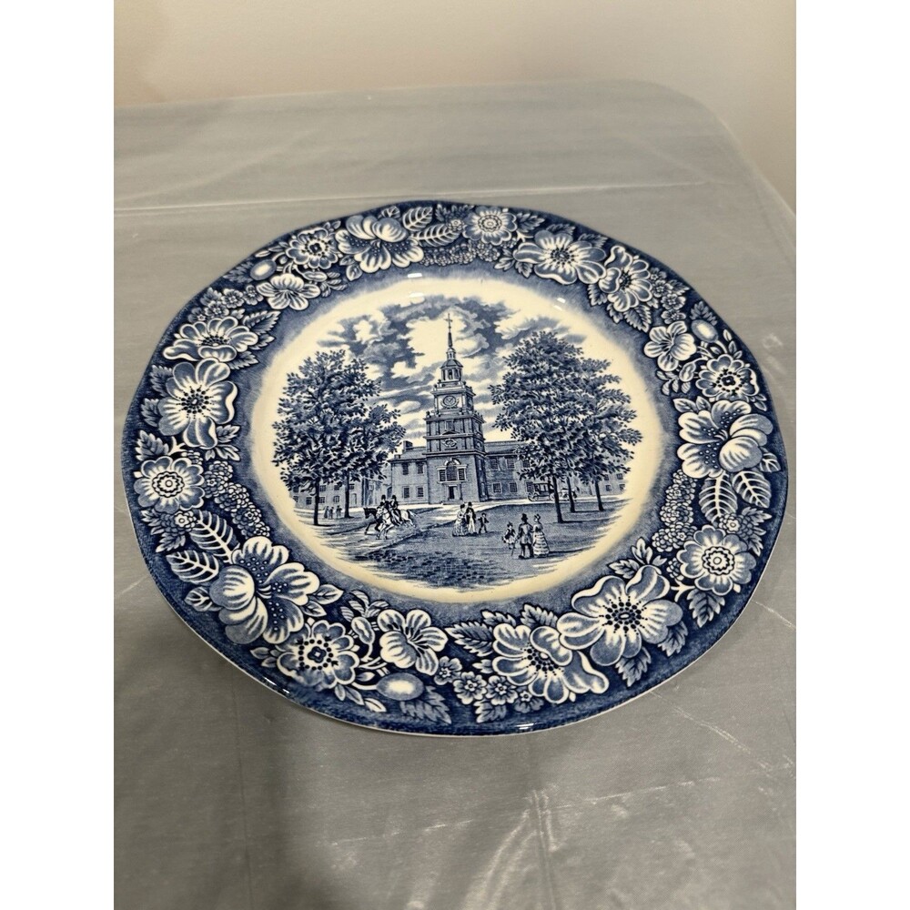 Liberty Blue Independence Hall Plate Staffordshire Ironstone England Vintage